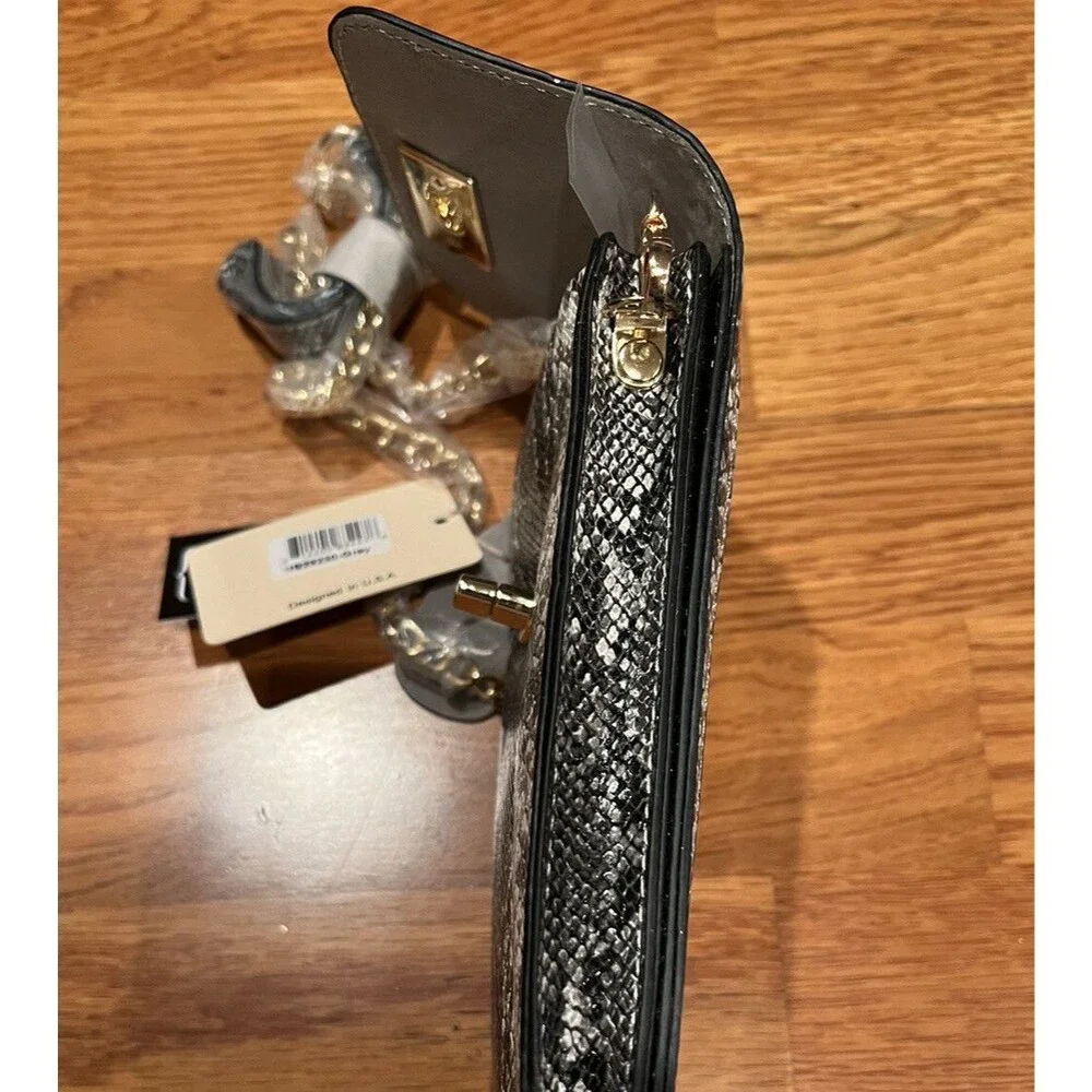 Mellow World Phone Holder Handbag Purse Snakeskin Color W/ Gold Chain Handle NWT